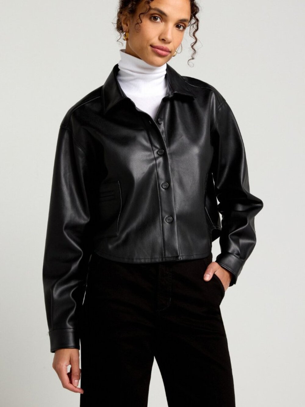 Hudson Jeans Black Faux Leather Button-Front Jacket Size S